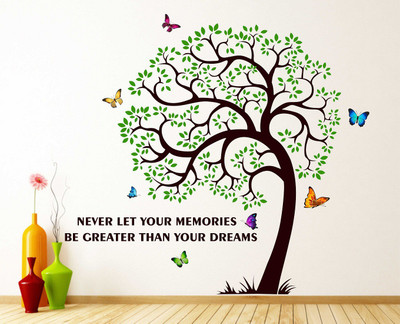 Wallzone 90 cm Green Tree Removable Sticker(Pack of 1)