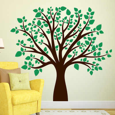 WALLDECORS 81.28 cm TREE WITH DESIGNED COLORFUL LEAVES STICKER Self Adhesive Sticker(Pack of 1)