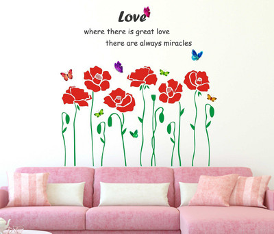 Wallzone 90 cm Red Roses Removable Sticker(Pack of 1)