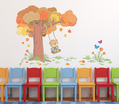 Wallzone 130 cm Tree With Teddy Removable Sticker(Pack of 1)