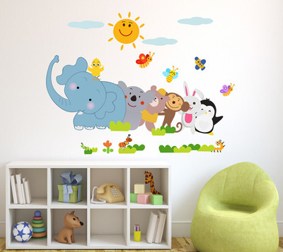 Wallzone 120 cm Jungle Animals Removable Sticker(Pack of 1)