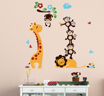 fuzzy 120 cm tree with animals Self Adhesive Sticker(Pack of 1)