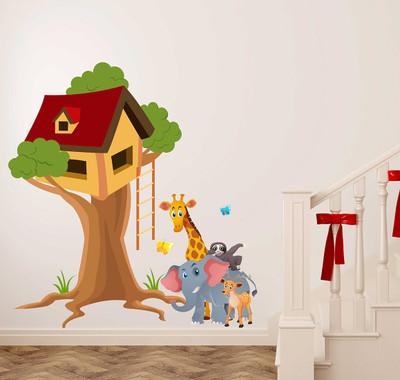 Wallzone 125 cm Colorfull Animals Removable Sticker(Pack of 1)
