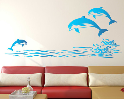 LANSTICK 96.52 cm THREE DOLPHINS FLYING IN WATER STICKER Self Adhesive Sticker(Pack of 1)