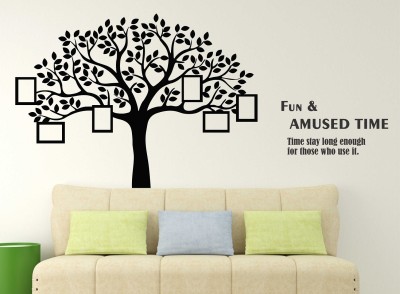 LANSTICK 96.52 cm TREE WITH PHOTO FRAME AND FUN AMUSED QUOTE STICKER Self Adhesive Sticker(Pack of 1)