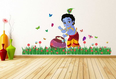 Wallzone 135 cm Krishna Removable Sticker(Pack of 1)