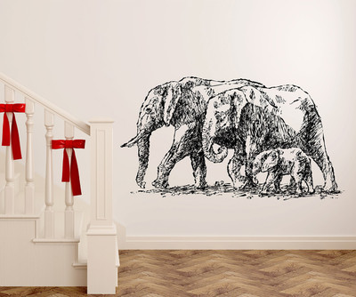 Wallzone 110 cm Elephant Family Removable Sticker(Pack of 1)