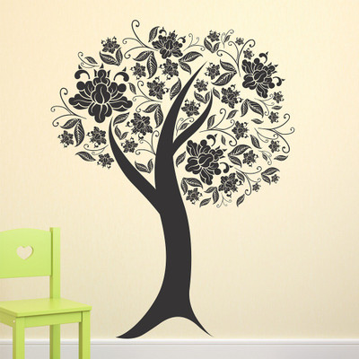 fuzzy 110 cm flower & tree Self Adhesive Sticker(Pack of 1)