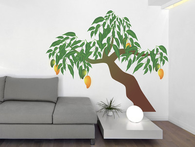 WALLDECORS 81.28 cm MANGO TREE WITH LEAVES AND MANGO FRUIT STICKER Self Adhesive Sticker(Pack of 1)