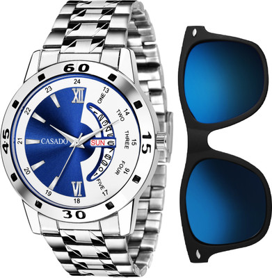 Casado Combo Set of Freebie Wayfarer Sunglass and Stainless Steel Day and Date Functioning Watch with Premium Gift Box Packaging Combo Set of Freebie Wayfarer Sunglass and Stainless Steel Day and Date Functioning Watch with Premium Gift Box Packaging Analog Watch  - For Men