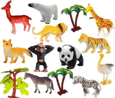 Mallexo Soft Animal Toys for Kids Set of 15PC Jungle Animal Toy Set for Kids Safely Play Toys Set Multi-Color Forest Animals Toys Pack for Boys and Girls - Animal Action Figures(Multicolor)