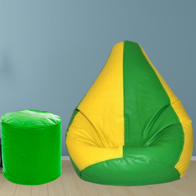TRUE 2 F XXL Tear Drop Bean Bag Cover  (Without Beans)(Green, Yellow)