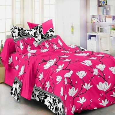 Kapi Fab 150 TC Polycotton Double 3D Printed Flat Bedsheet(Pack of 1, Pink)