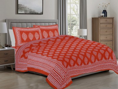 CRAZECULTURE 300 TC Cotton Double Jaipuri Prints Flat Bedsheet(Pack of 1, Orange)