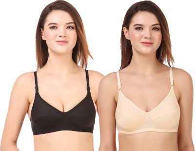 Sdot Women T-Shirt Non Padded Bra(Black, Beige)