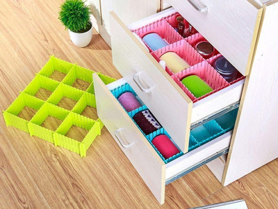 KUBAVA Interlocking Adjustable Drawer Clapboard Divider (8 Pc, Light Bottle Green) Drawer Divider(Plastic)