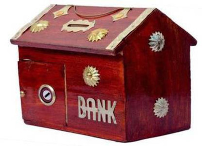 Smarts collection Wooden red colour hut shape coin bank with 1 lock and 2 keys Coin Bank Coin Bank(Maroon)