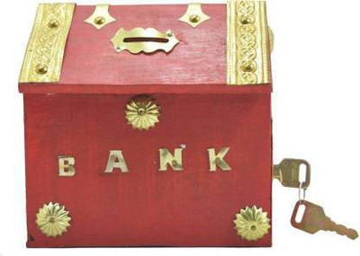 Smarts collection Wooden red colour hut shape coin bank with 1 lock and 2 keys Coin Ban Coin Bank(Red)