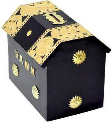Smarts collection Wooden Hut Shape Money Bank/Piggy Bank/Money Bank for Kids and Adult (Black) Coin Bank (Black) Coin Bank(Black)