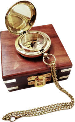 Ascent India Brass Push Button Compass Chain With Wooden Box Collectible Gift Compass(Gold)