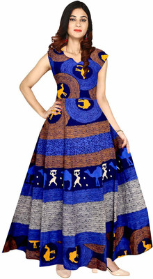 Bharti Empire Women A-line Blue Maxi/Full Length Dress