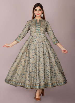 Style n Selfie Women Printed Anarkali Kurta(Grey)
