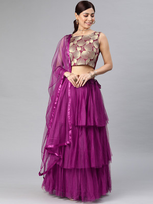 Divastri Solid Semi Stitched Lehenga Choli(Purple)