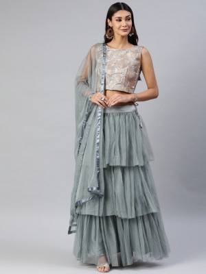 Fabcartz Solid Semi Stitched Lehenga Choli(Grey)