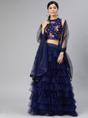 Divastri Solid Semi Stitched Lehenga Choli(Dark Blue)