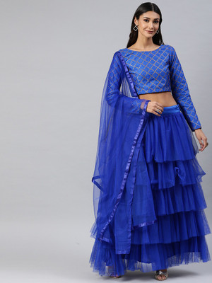 Divastri Solid Semi Stitched Lehenga Choli(Blue)