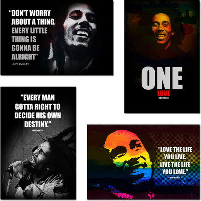 Bob Marley Wall Posters and Inspirational Quotes for Office, Home and gym, Pack of 04 Paper Print(18 inch X 12 inch)