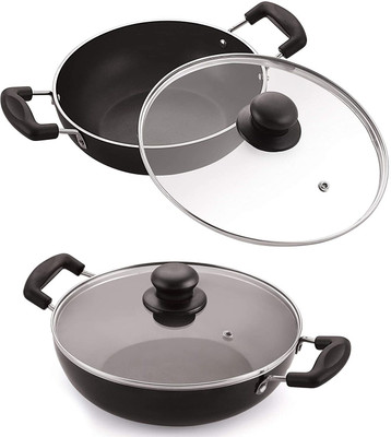 NIRLON Celebrino_DKD20_DKD26 Kadhai 20 cm, 26 cm diameter with Lid 1.5 L, 3.6 L capacity(Aluminium, Non-stick, Induction Bottom)