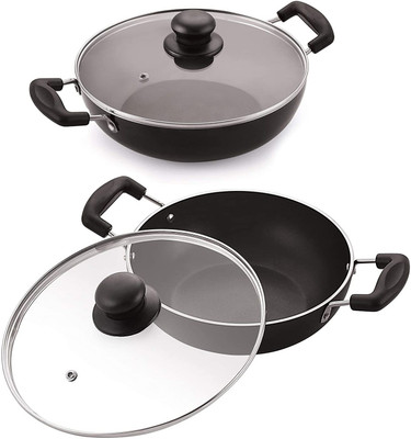 NIRLON Celebrino_DKD20_DKD22 Kadhai 20 cm, 22 cm diameter with Lid 1.5 L, 2.25 L capacity(Aluminium, Non-stick, Induction Bottom)