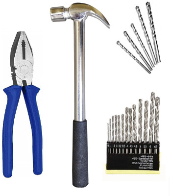 Inditrust High Quality Plier Claw hammer 13pc HSS and 5pc Masonry drill bit (Pack of 4) Hand Tool Kit(20 Tools)