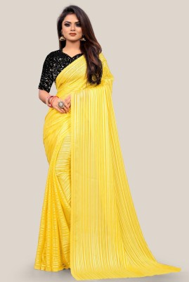 Kuvarbafashion Striped Bollywood Georgette Saree(Yellow)