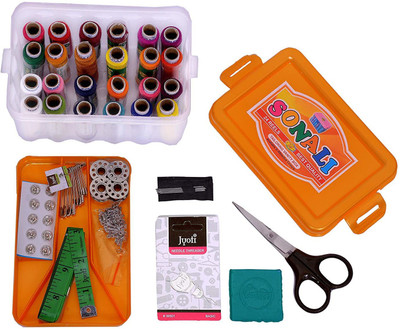 Royal Villa Double Layer Portable Travel Sewing Kits Box with Color Needle Threads Scissor pin Hand Work Sewing Box Handwork Accessories Sewing Kit