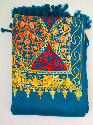 Kashmiri queen Wool Embroidered Women Shawl(Blue)