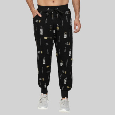 UZARUS Printed Men Black Track Pants