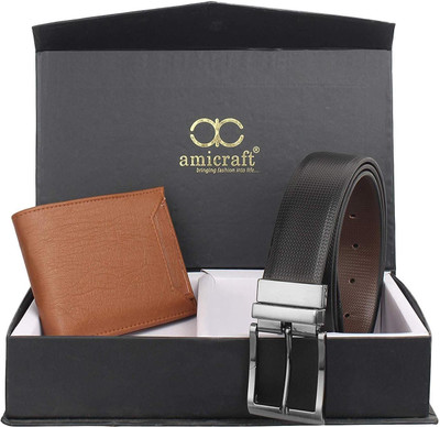 Amicraft Wallet & Belt Combo(Tan, Black)
