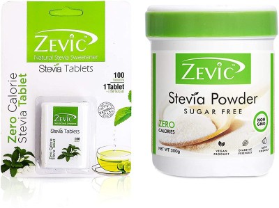 Zevic Natural Stevia Powder Sweetener 300 gm + Zero Calorie Stevia 100 Tablets Sweetener - Combo Pack Sweetener(300 g)