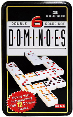 RVM Toys 28 Pieces Double Six Color Dot Dominoes Set with Metal Dominos Game Tin Case Match & Educational Block Toy Board Game Accessories