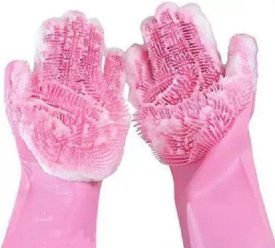CHG Magic Silicone Dish Washing Gloves, Silicon Cleaning Gloves Wet and Dry Glove(Free Size)