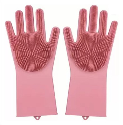 KNOCKNEW Reusable Rubber Silicon Wash Scrubber Heat Resistant Dish Washing Gloves K41 Wet and Dry Disposable Glove(Free Size)