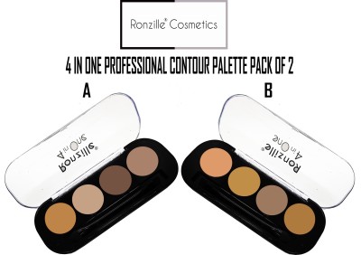 RONZILLE Combo of 4 in One Professional Matte Finish Waterproof Contour Palette Concealer Pack of 2 (A, B) Concealer(Multicolor, 32 g)