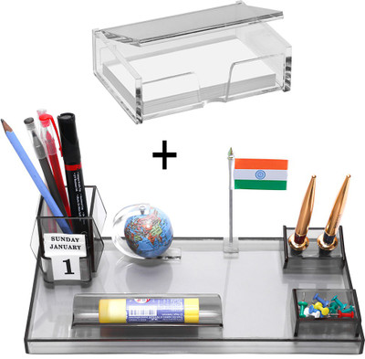 Frik 5 Compartments Acrylic Pen Stand(Smoke Black)