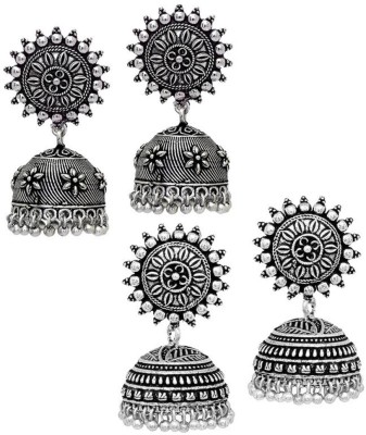 V L IMPEX Sun Shape Theme Jhumka Oxidized Silver Combo Matel Earring For Girls (VLCB30SLV) Brass Jhumki Earring