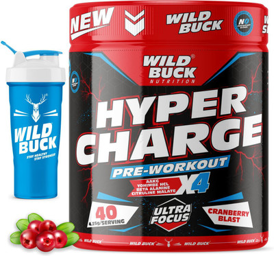 WILD BUCK Hyper Charge Pre-Workout For Massive Pump ,Non-Crash Energy Both For Men & Women Sports Drink(170 g, Cranberry Flavored)