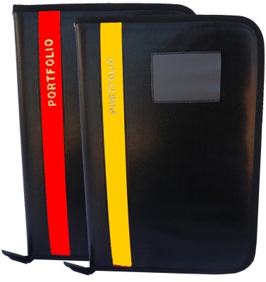 Kopila PU 20 Heavy Leafs Professional/Office/Certificate/Document Bag,Zipper file folder Red & Orange Color Set of 2 A4/FS Size Paper(Set Of 2, Red & Orange, Black)