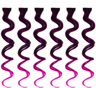 HEAVEN 6pc Curly  Streak Colored Extension Highlighter For Women And Girls Double Shade Hair Extension