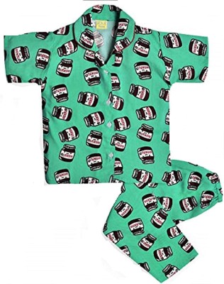 A Little Swag Kids Nightwear Baby Boys & Baby Girls Printed Cotton(Green Pack of 1)